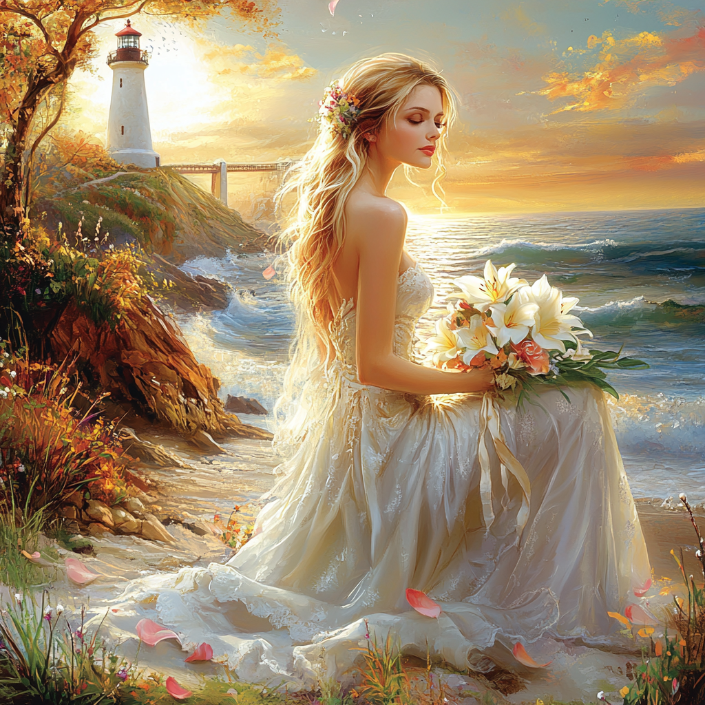 Ethereal Sunset Bride – Fantasy Art Print"