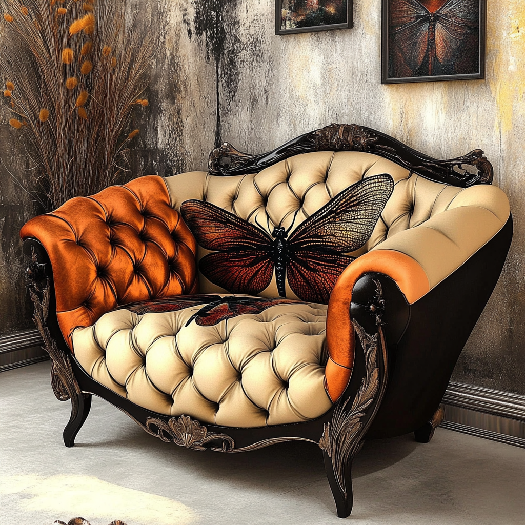 Silk archair with dragonflies Designs Orange