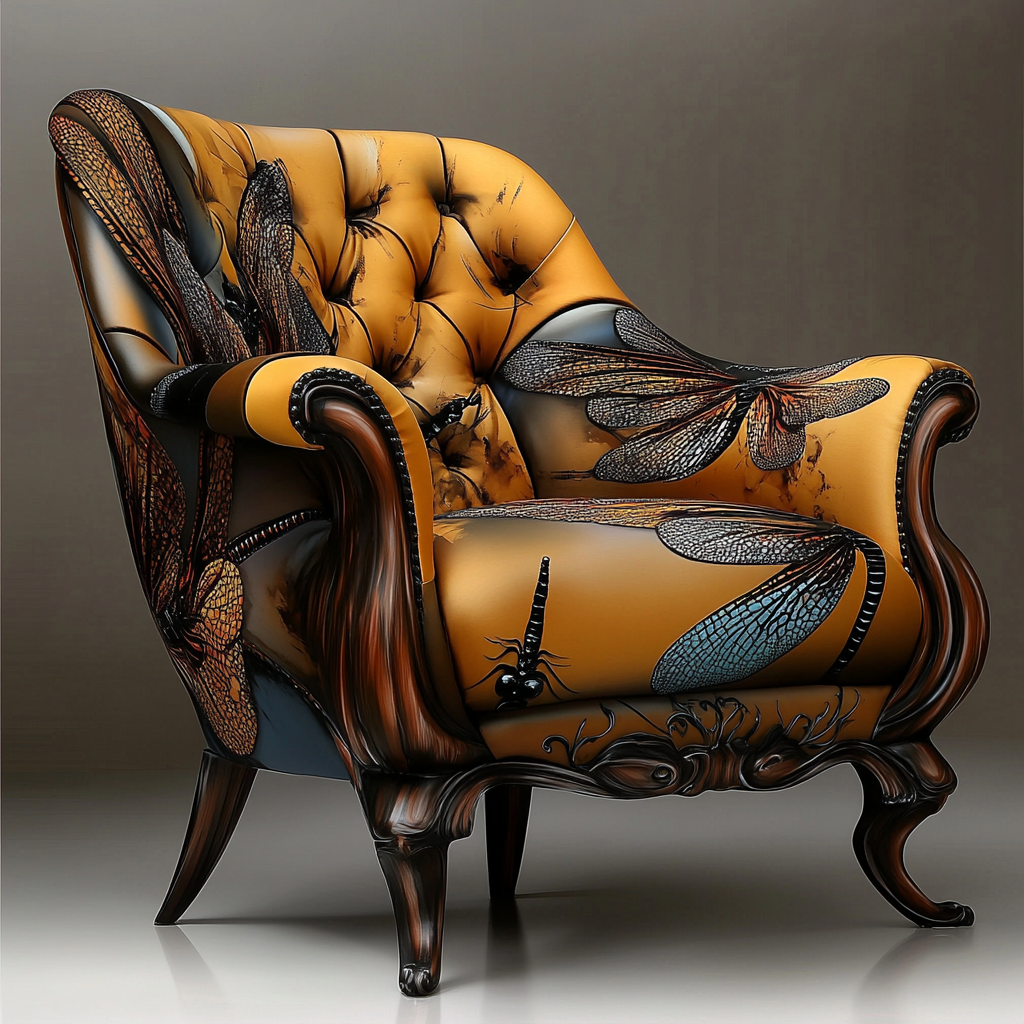 Silk archair with dragonflies Designs Orange