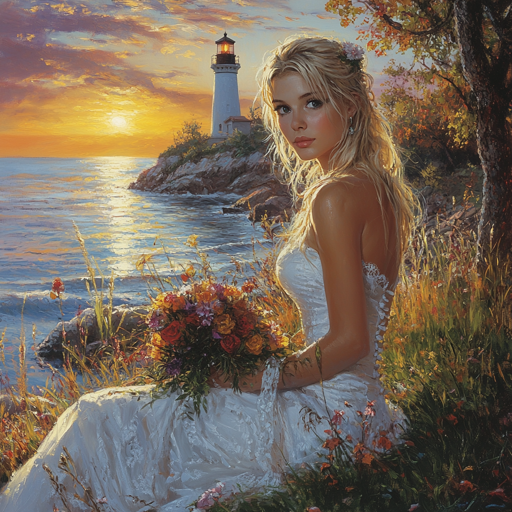 Ethereal Sunset Bride – Fantasy Art Print"
