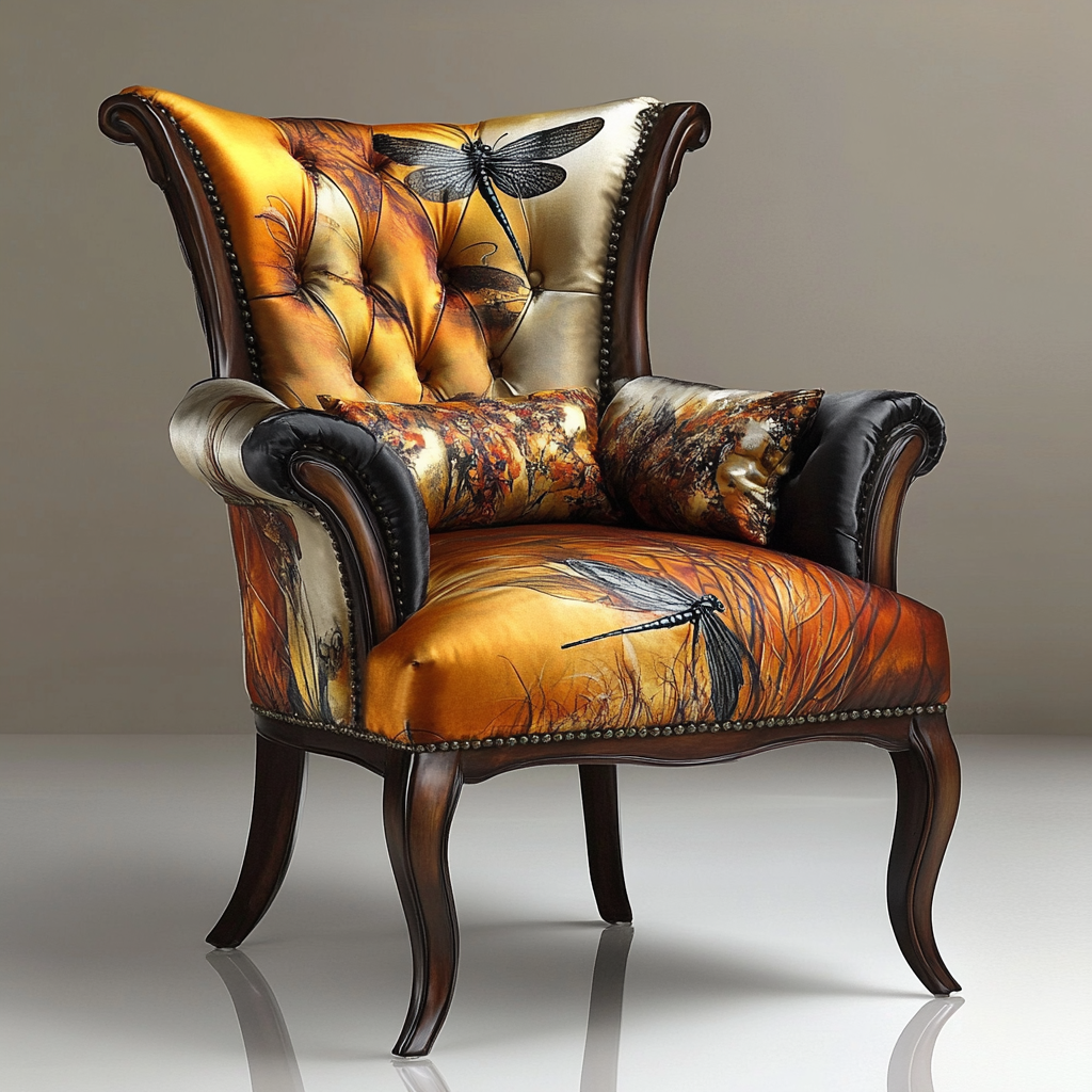 Silk archair with dragonflies Designs Orange