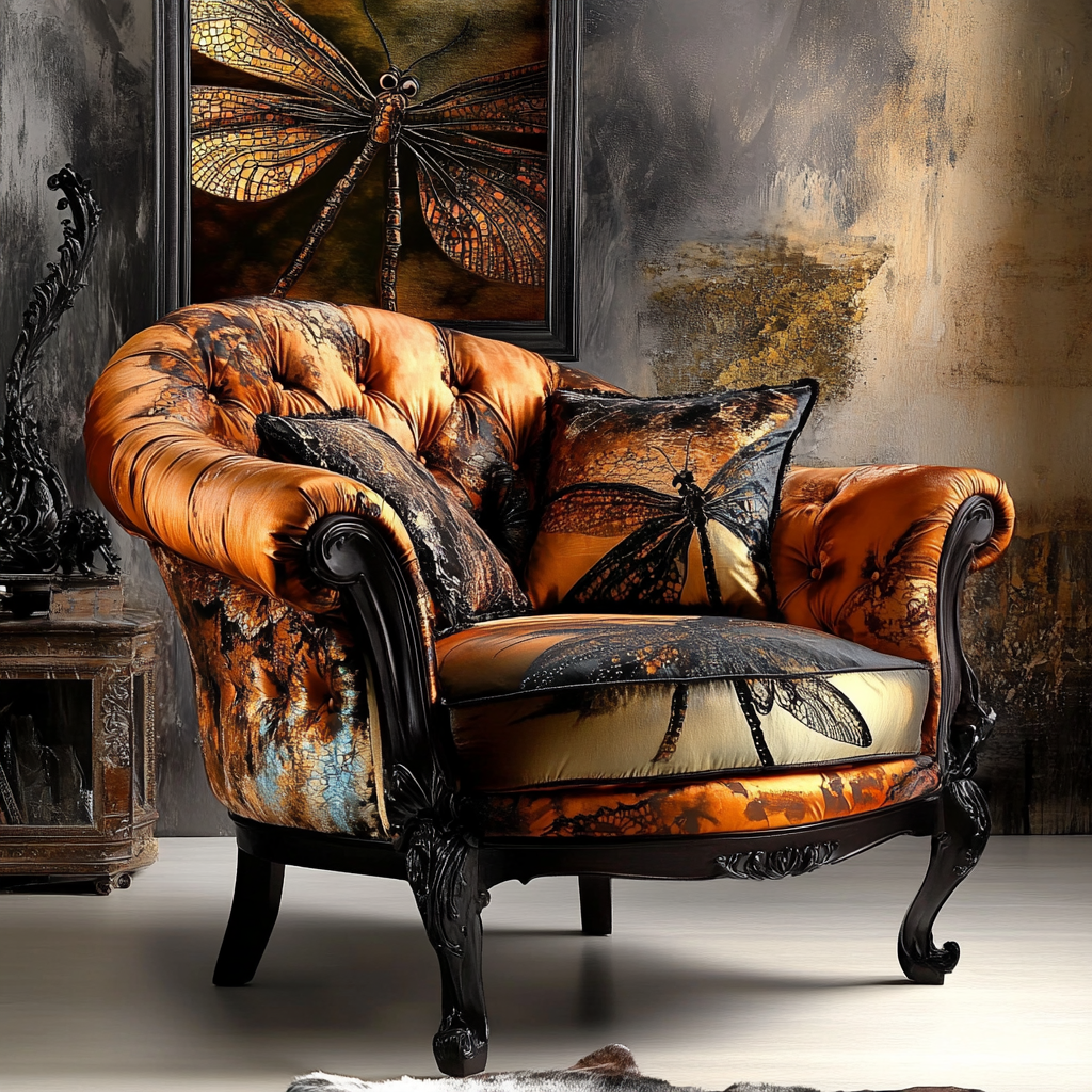 Silk archair with dragonflies Designs Orange